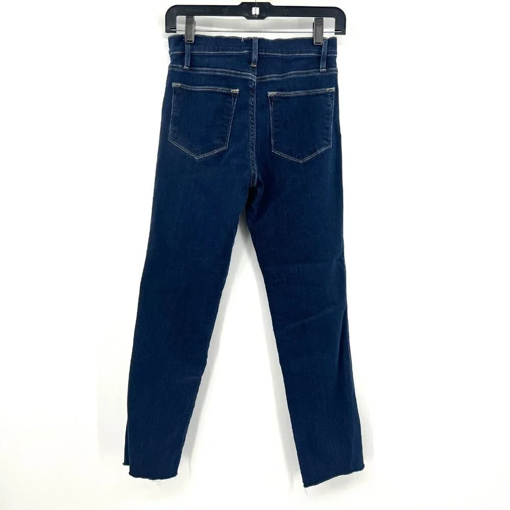Frame Denim Le High Straight Dark Wash Frayed Hem Jeans Women's 26 Stretch - Picture 6 of 10